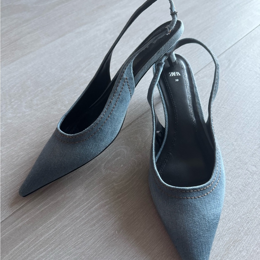 Zara Women's Denim Blue Slingback Heels